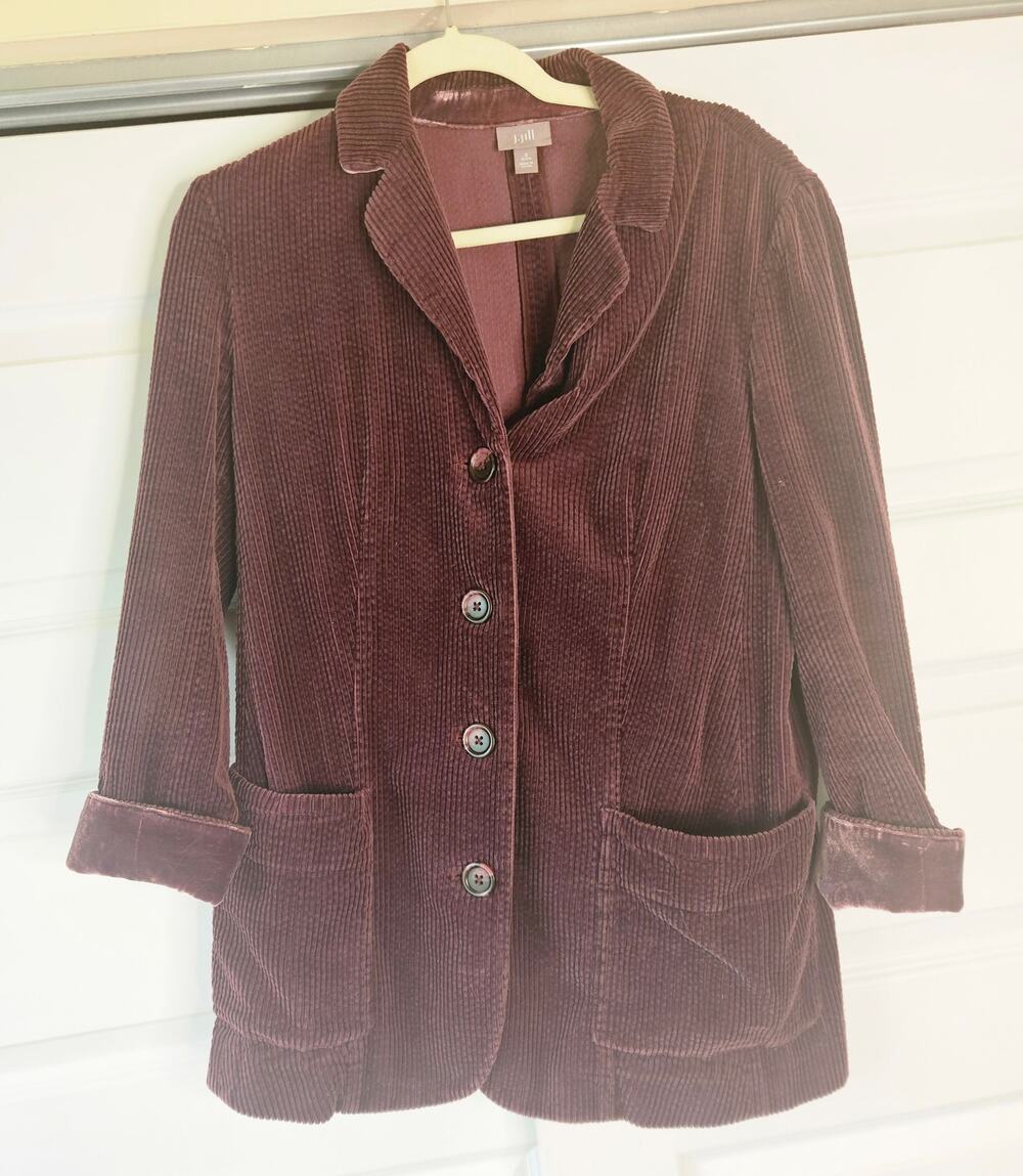J.Jill Purple Corduroy Longline Boyfriend Blazer Jacket Velvet Trim - Sm Petite